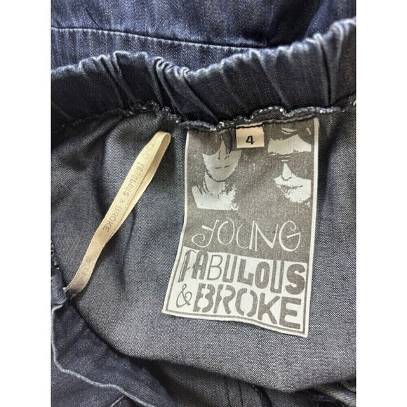 YFB Young Fabulous & Broke Denim Strapless Jumpsuit Dark Denim 4 Cargo Pockets - Picture 3 of 12